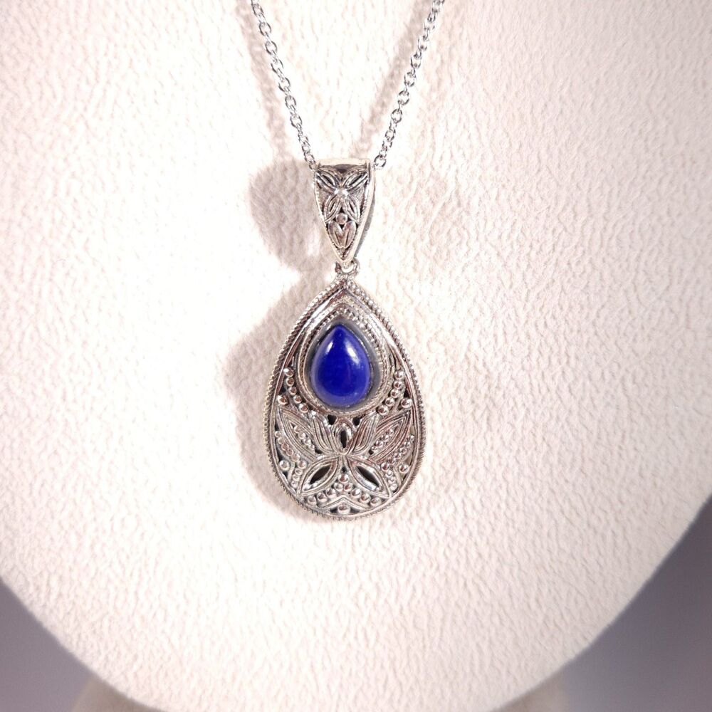 Lapis Lazuli Pendant Necklace in Sterling Silver with Stainless Steel Chain
